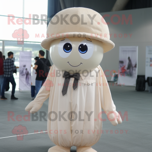 Beige Jellyfish mascot costume character dressed with Button-Up Shirt and Hat pins