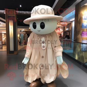 Beige Jellyfish mascot costume character dressed with Button-Up Shirt and Hat pins