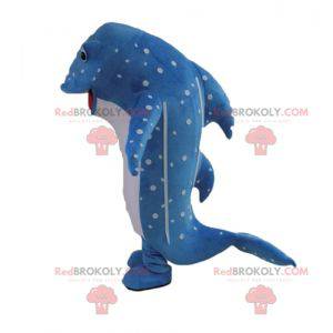 Blå och vit delfinfiskmaskot med prickar - Redbrokoly.com