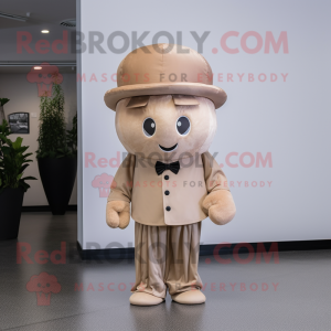 Beige Jellyfish mascot costume character dressed with Button-Up Shirt and Hat pins