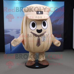 Beige Jellyfish mascot costume character dressed with Button-Up Shirt and Hat pins