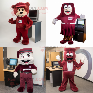 Maroon computer mascot costume character dressed with Corduroy Pants and Ties