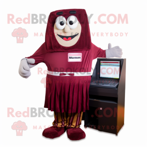 Maroon computer mascot costume character dressed with Corduroy Pants and Ties