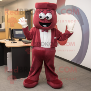 Maroon computer mascot costume character dressed with Corduroy Pants and Ties