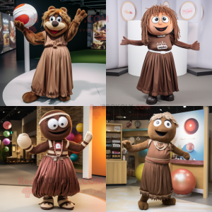 Brown Juggle mascot costume character dressed with Maxi Skirt and Bracelets