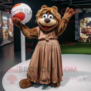 Brown Juggle mascot costume character dressed with Maxi Skirt and Bracelets