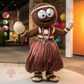 Brown Juggle mascot costume character dressed with Maxi Skirt and Bracelets