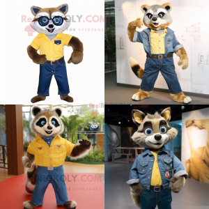 Gold Raccoon maskot drakt...