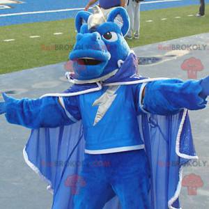 Mascotte cavallo blu vestito con un mantello - Redbrokoly.com