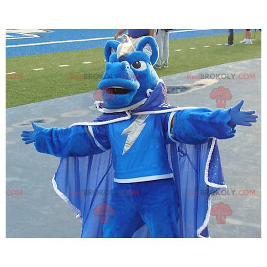 Maskotka niebieski koń ubrany w pelerynę - Redbrokoly.com