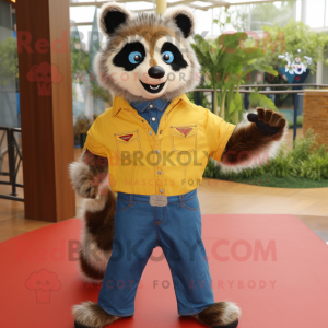 Gold Raccoon mascot costume character dressed with Denim Shirt and Ties