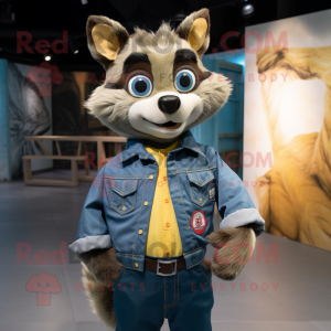 Gold Raccoon mascot costume character dressed with Denim Shirt and Ties