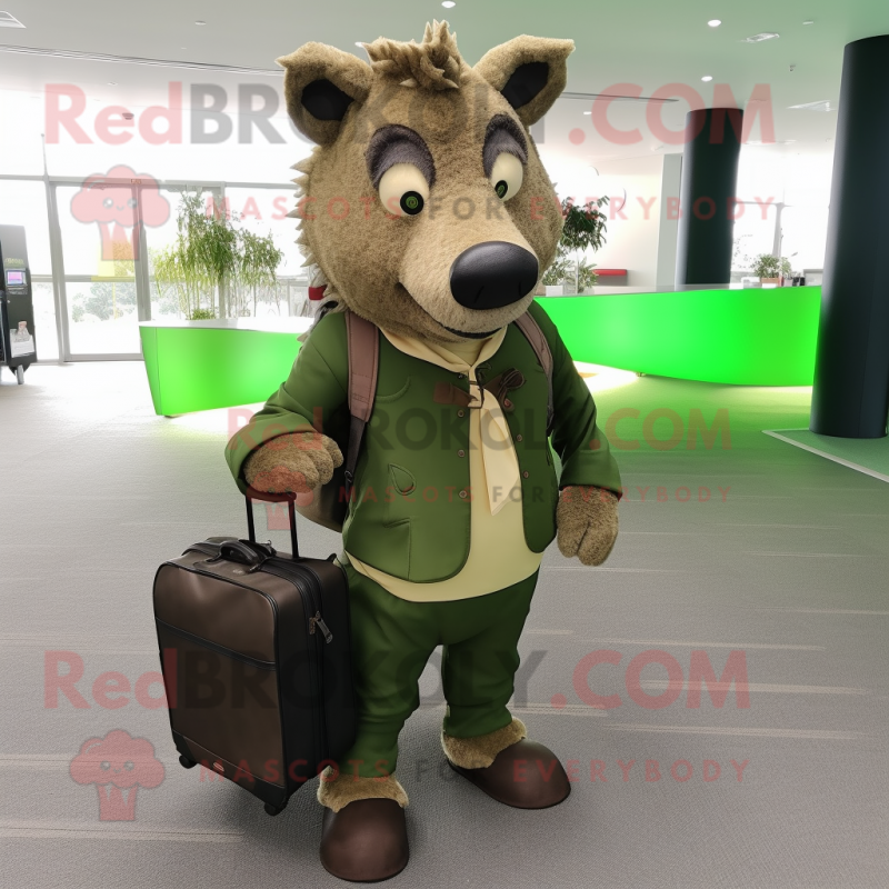 Forest Green Wild boar mascot costume character dressed with Leggings and Briefcases Forest Green Wild boar mascot costume character dressed with Leggings and Briefcases