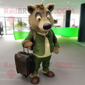 Forest Green Wild boar mascot costume character dressed with Leggings and Briefcases