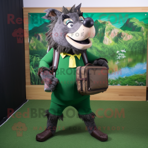 Forest Green Wild boar mascot costume character dressed with Leggings and Briefcases