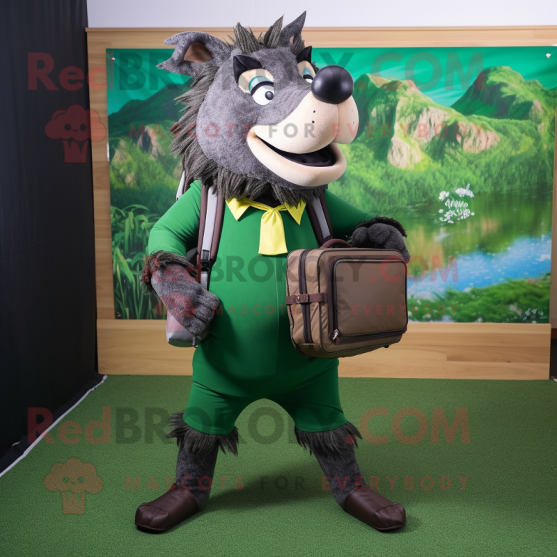 Forest Green Wild boar mascot costume character dressed with Leggings and Briefcases