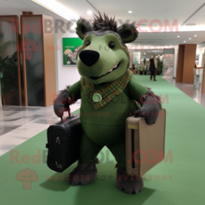 Forest Green Wild boar mascot costume character dressed with Leggings and Briefcases