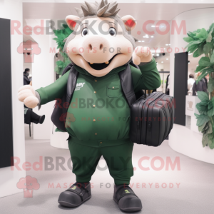 Forest Green Wild boar mascot costume character dressed with Leggings and Briefcases