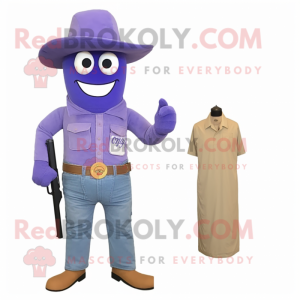 Lavender Sniper mascot costume character dressed with Jeans and Ties