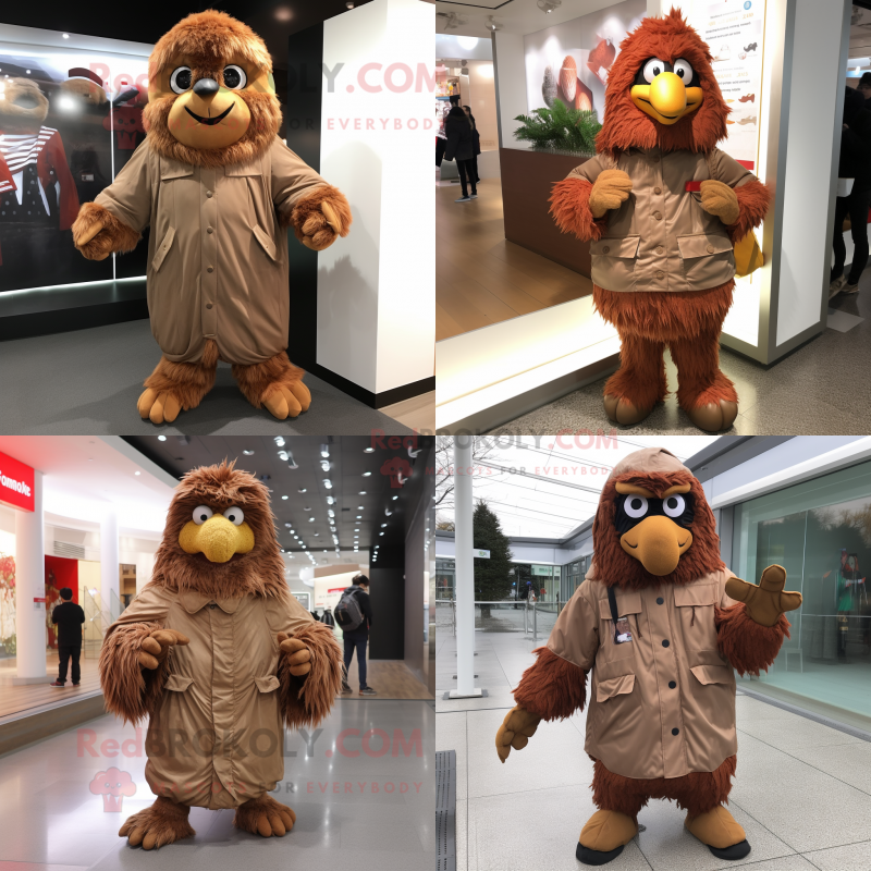 Brown Fried Chicken mascot costume character dressed with Parka and Foot pads Brown Fried Chicken mascot costume character dressed with Parka and Foot pads