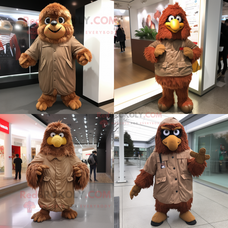 Brown Fried Chicken mascot costume character dressed with Parka and Foot pads