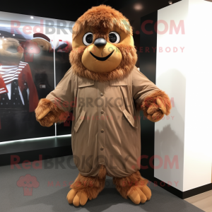 Brown Fried Chicken mascot costume character dressed with Parka and Foot pads