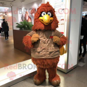 Brown Fried Chicken mascot costume character dressed with Parka and Foot pads