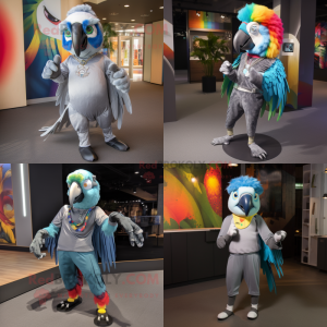 Silver Macaw mascot costume character dressed with Leggings and Headbands