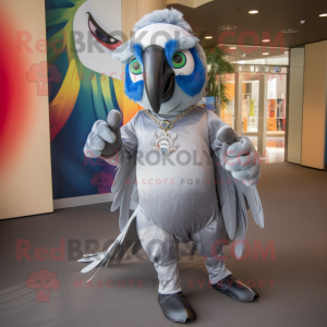 Silver Macaw mascot costume character dressed with Leggings and Headbands