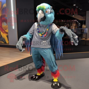 Silver Macaw mascot costume character dressed with Leggings and Headbands