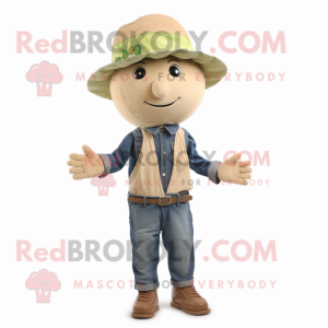 Beige Melon mascot costume character dressed with Denim Shirt and Caps