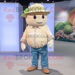 Beige Melon mascot costume character dressed with Denim Shirt and Caps