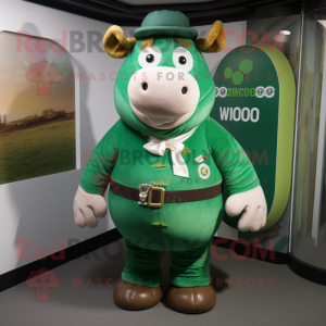 Green Beef Wellington mascot costume character dressed with V-Neck Tee and Ties