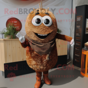 Rust Falafel mascot costume character dressed with Vest and Rings