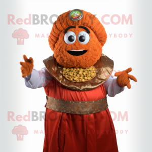 Rust Falafel mascot costume character dressed with Vest and Rings