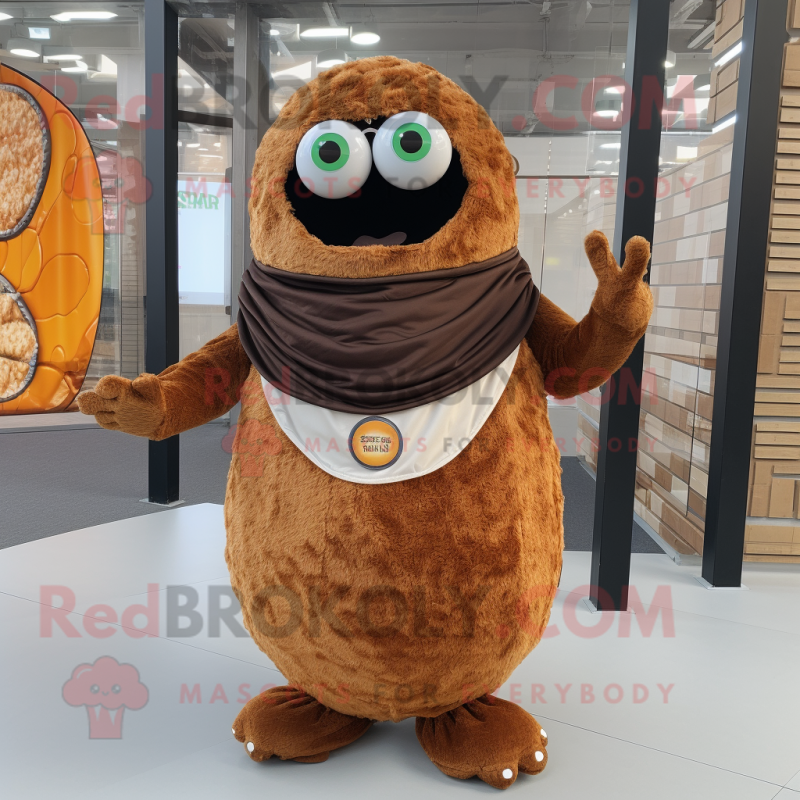 Rust Falafel mascot costume character dressed with Vest and Rings Rust Falafel mascot costume character dressed with Vest and Rings