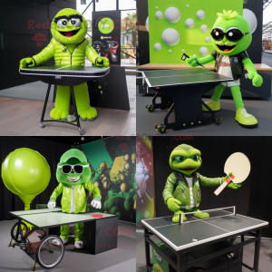 Lime Green Ping pong table mascot costume character dressed with Biker Jacket and Handbags