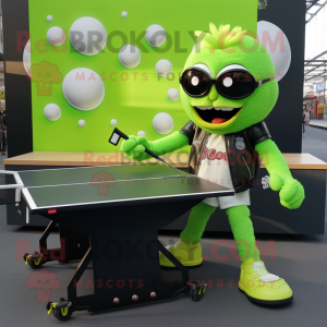 Lime Green Ping pong table mascot costume character dressed with Biker Jacket and Handbags