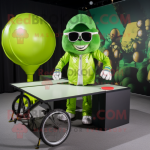 Lime Green Ping pong table mascot costume character dressed with Biker Jacket and Handbags