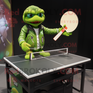 Lime Green Ping pong table mascot costume character dressed with Biker Jacket and Handbags