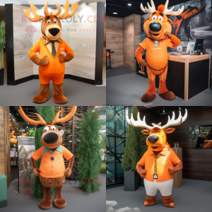 Orange Elk mascot costume character dressed with V-Neck Tee and Tie pins