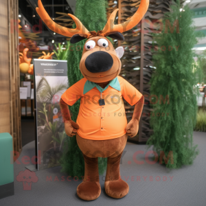 Orange Elk mascot costume character dressed with V-Neck Tee and Tie pins