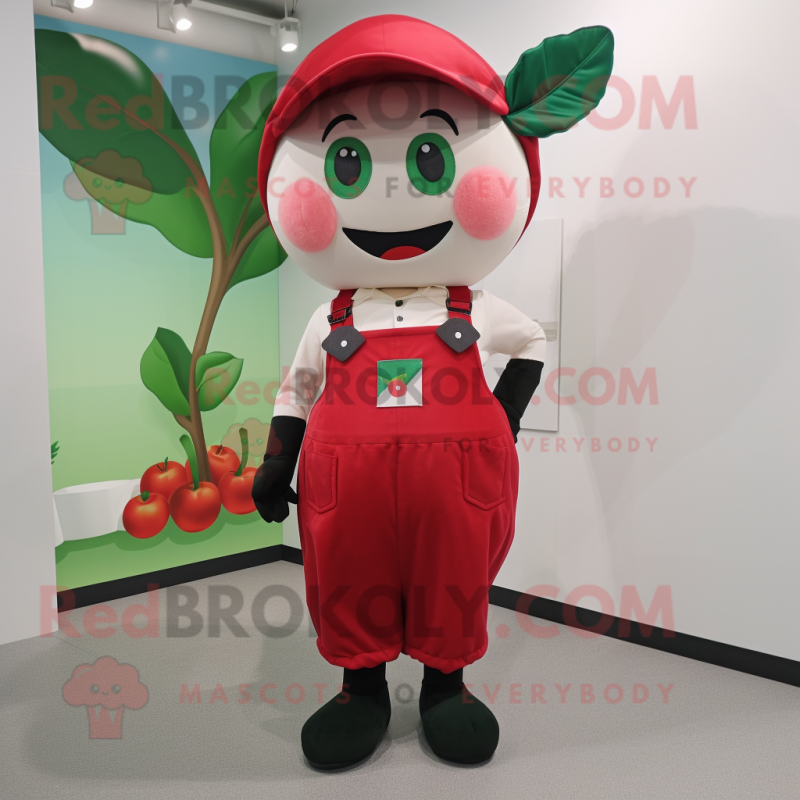 nan Cherry mascot costume character dressed with Tank Top and Suspenders nan Cherry mascot costume character dressed with Tank Top and Suspenders