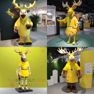 Lemon Yellow irish elk mascot costume character dressed with Mini Dress and Belts