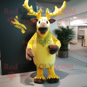 Lemon Yellow irish elk mascot costume character dressed with Mini Dress and Belts