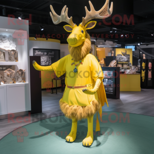 Lemon Yellow irish elk mascot costume character dressed with Mini Dress and Belts