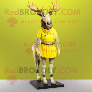 Lemon Yellow irish elk mascot costume character dressed with Mini Dress and Belts