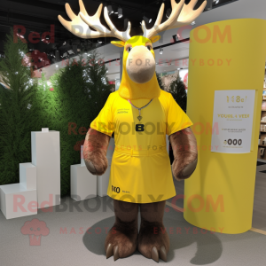 Lemon Yellow irish elk mascot costume character dressed with Mini Dress and Belts