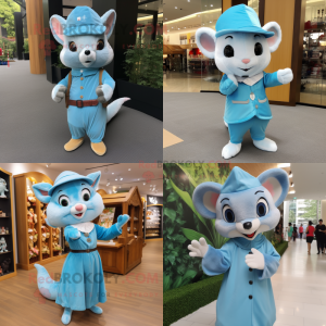 Sky Blue Dormouse mascot costume character dressed with Sheath Dress and Caps