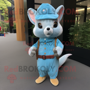 Sky Blue Dormouse mascot costume character dressed with Sheath Dress and Caps